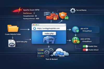 Complete Step-by-Step Guide to Configure Apache Event MPM, Create index.php, Set Up VirtualHost, and Fix Ubuntu Default Page